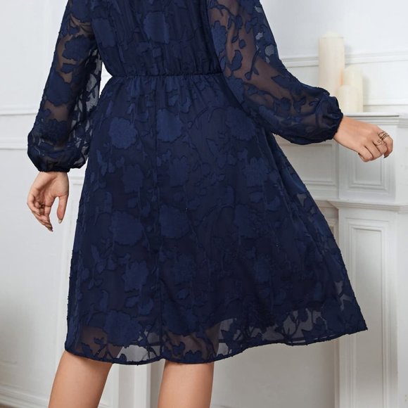 Melo Apparel Plus Size Surplice Neck Balloon Sleeve Dress - Picture 7 of 7